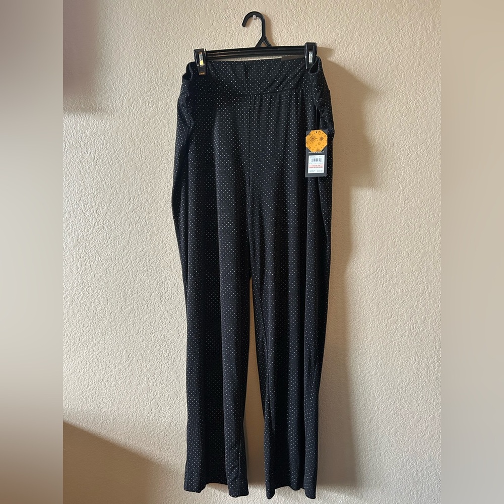 Nine West Black Wide-Leg Pants with Micro Dot Print